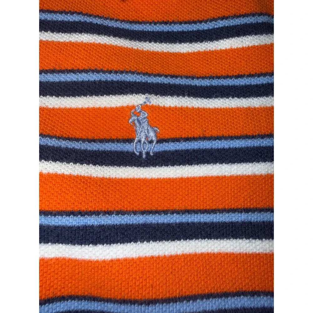 Polo Ralph Lauren Kids Orange Navy Blue Striped Short Sleeve Polo Shirt Size 7